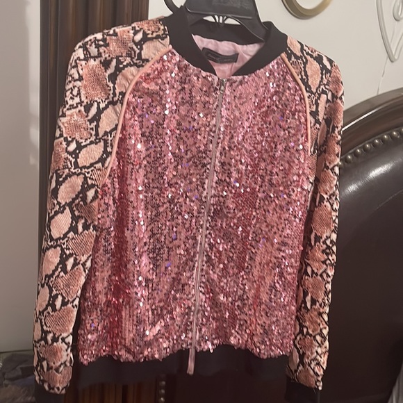 Glitter Jacket with leopArd sleeve worn once.. - Picture 2 of 3
